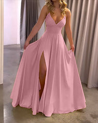 Strap Solid Color Slit Dresses