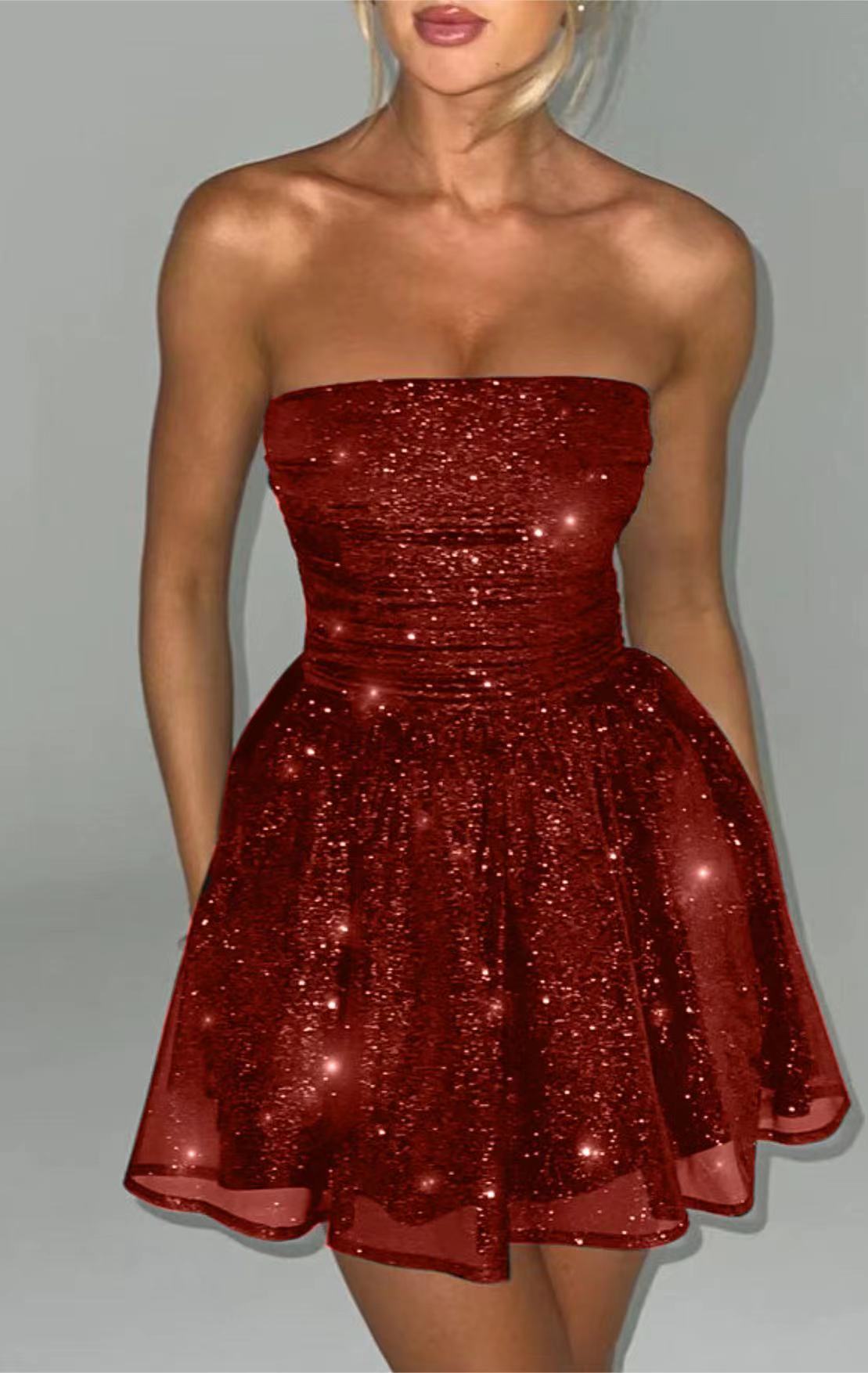 Strapless sequin skirt-MINI DRESS