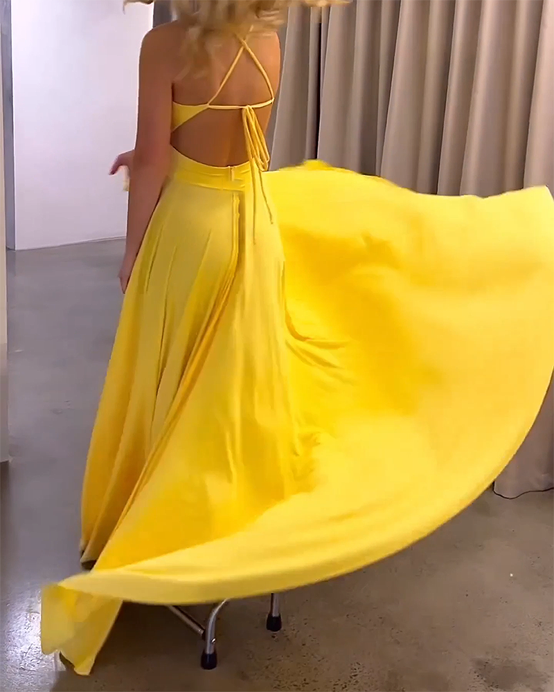 Strap Solid Color Slit Dresses