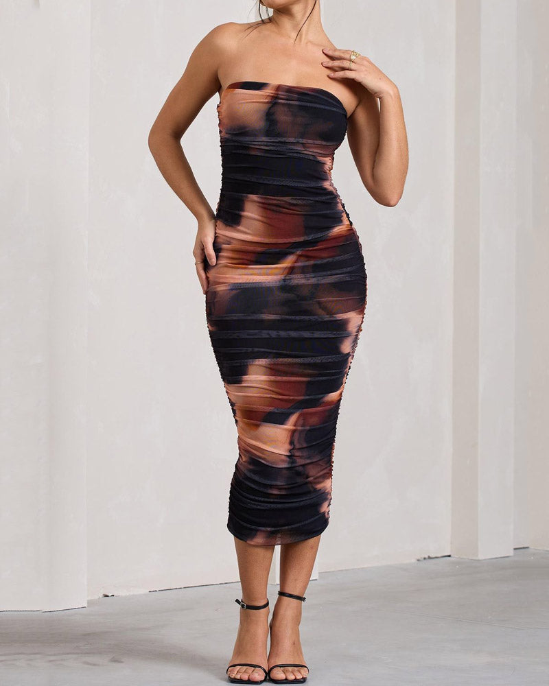 Strapless Smocked Smocked Bodycon Dress