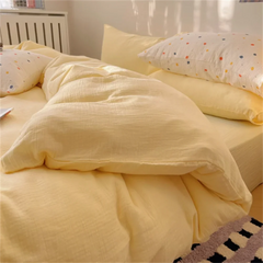 Ins Four Piece Set of Washed Cotton Striped Duvet Cover Set, Simple Bed Sheets, and a Three Piece Set for Student Dormitories