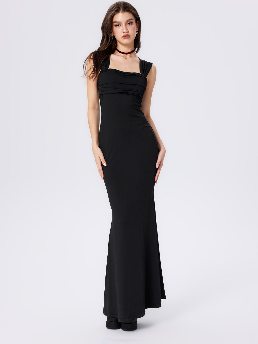 Square Neck Vest Dress Sexy Slim Fit Long Fishtail Dress
