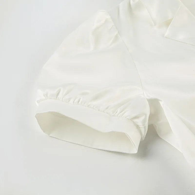 White Puff Sleeve T shirt And High Waist Skirt Set