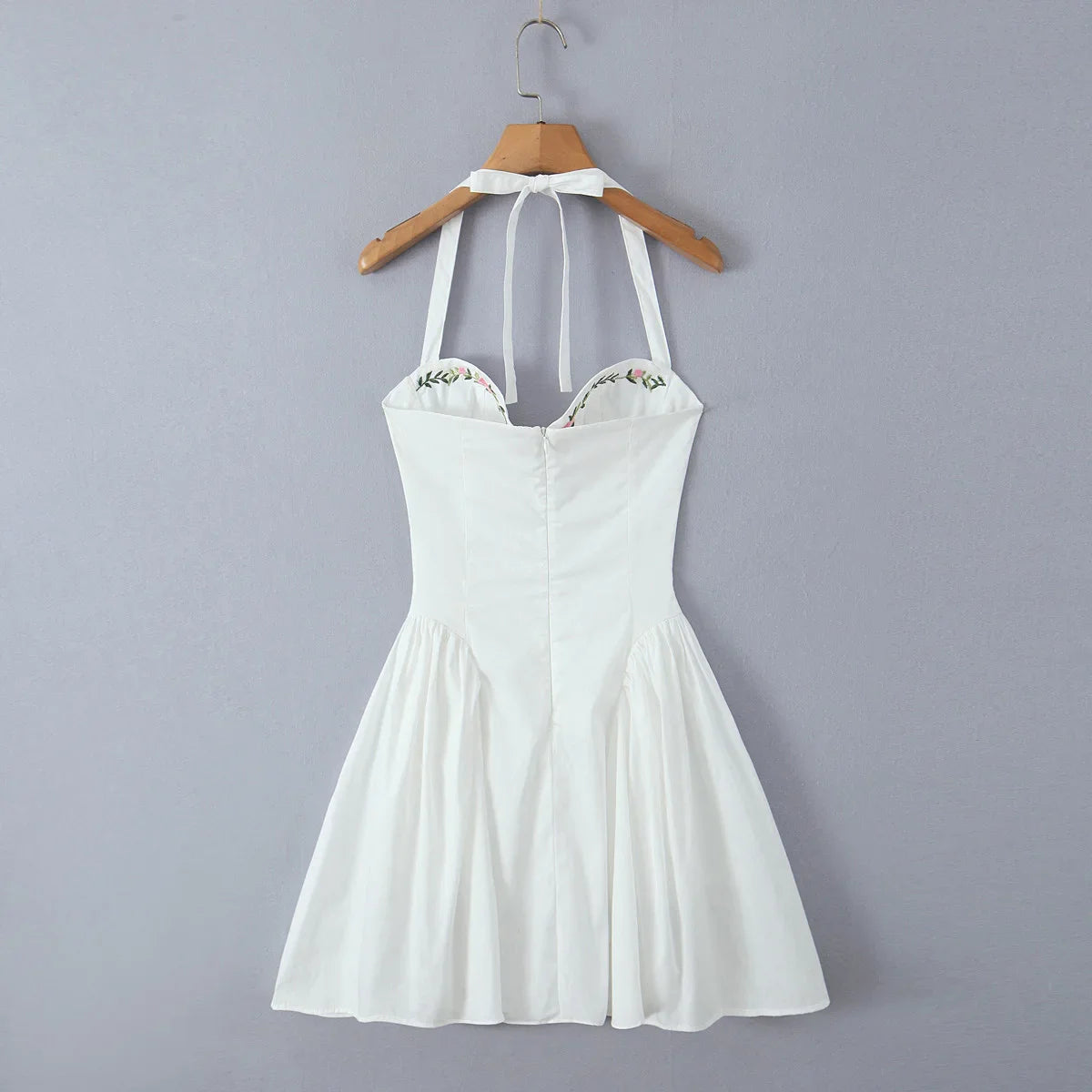 White Embroidery Corset Halter Mini Dress