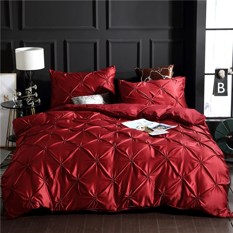Rayon Pinch Pleated King Size Duvet Cover Set Luxury Full Twin Bedding Set Queen Pleat Single Double Bedding Sets Satin Bed Sets