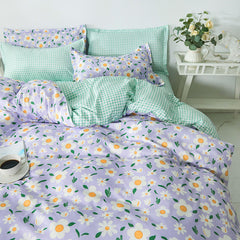 Floral Bedding Set with Duvet Cover Flat Sheet with Pillowcases  Kids Queen Full Size Boys Girls Bed Linen