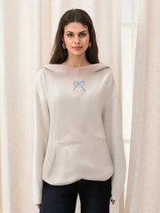 Bow Embroidery Hoodie - Loose Fit Pullover