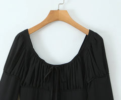 Long Sleeve Square Neck Ruched Bust Mini Dress