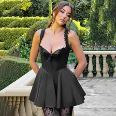 Strap Tie Up Frill Mini Dress