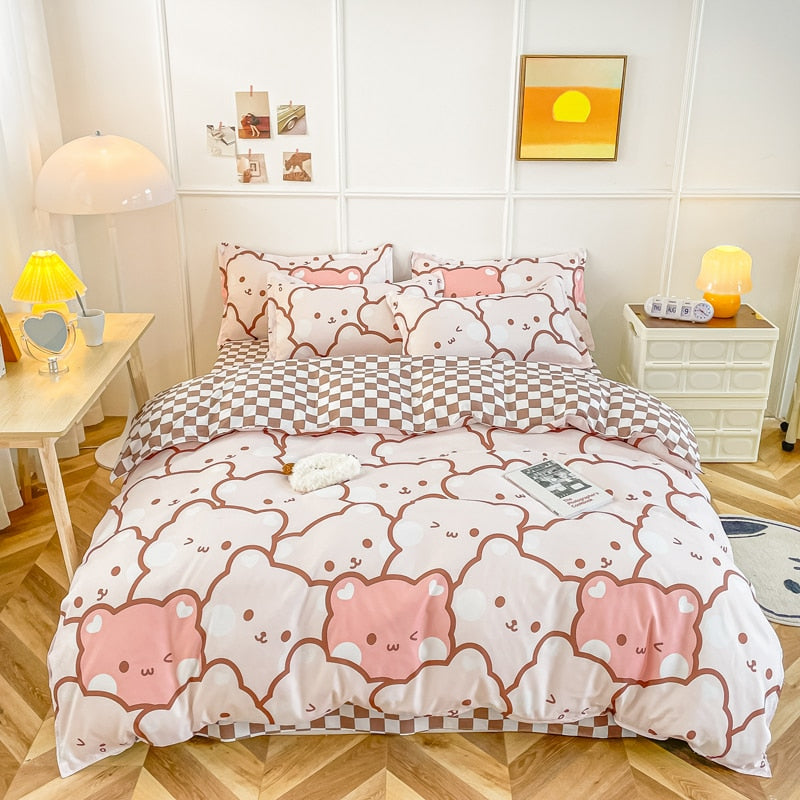 Strawberry Bedding Set Double Sheet Soft 3/4pcs Bed Sheet Set Duvet Cover Queen King Size Comforter Sets For Home For Child