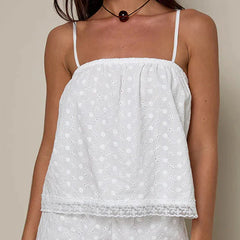 White  Eyelet Spaghetti Strap Babydoll Crop Top