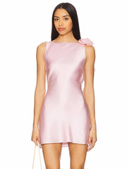 Flower Strap Backless Satin Mini Dress