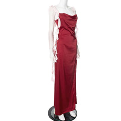 Frill Strap Satin Midi Dress