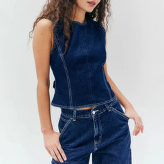 Open Back Denim Vest Top