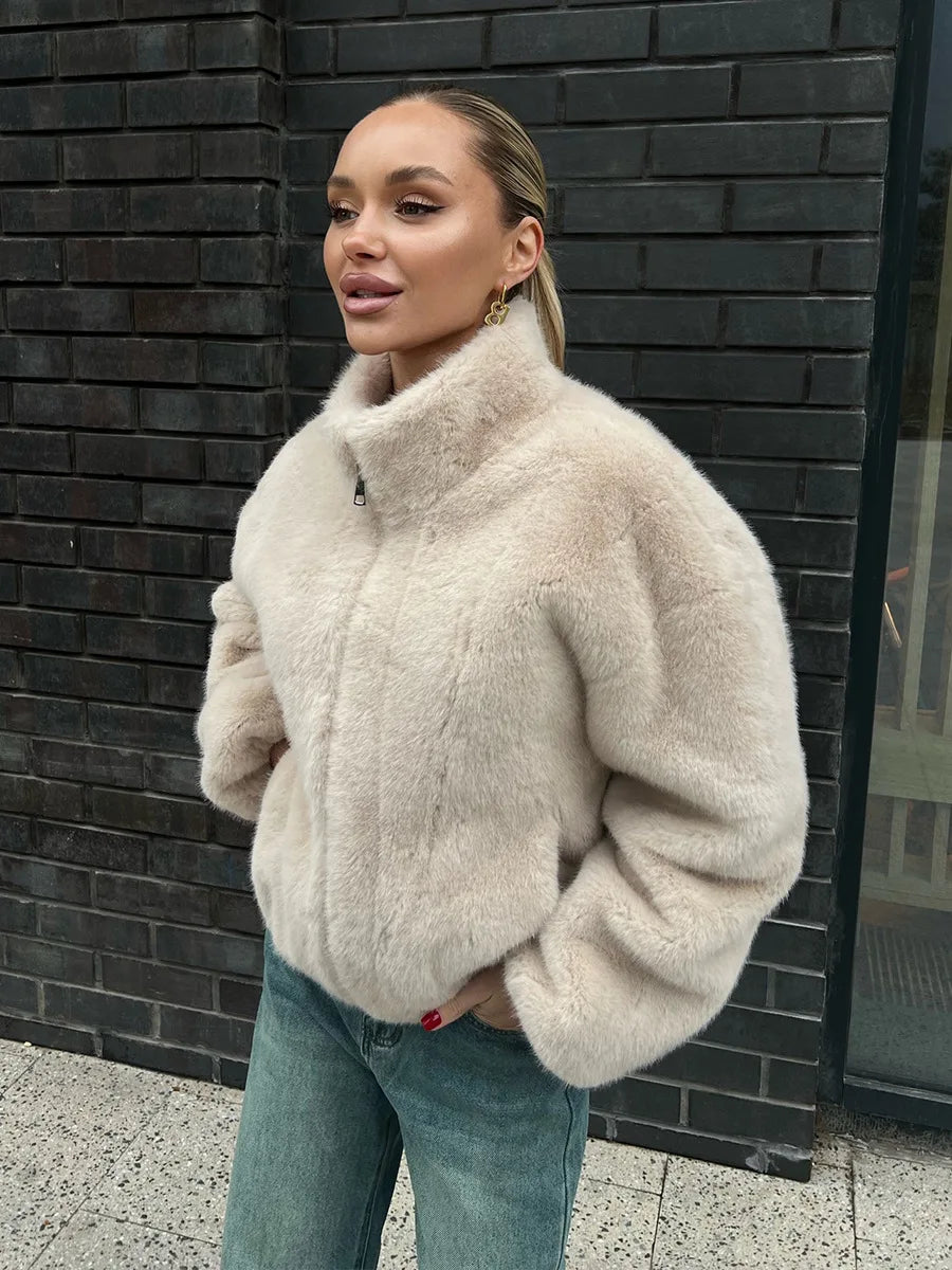 Teddy Faux Fur Zipper Crop Jacket