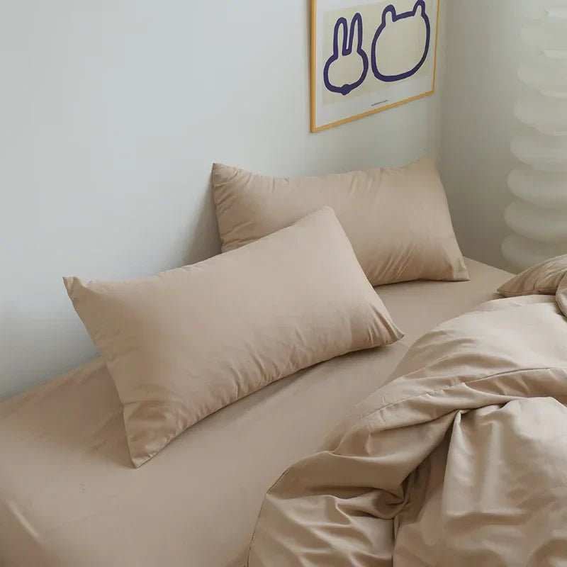 Solid Color Brushed Fabric Bed Sets 4 Pieces Duvet Cover Pillowcase Bedding Set Bed Sheet Quilt Cover Single Queen King Size