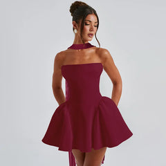 Strapless Flare Scarf Mini Dress