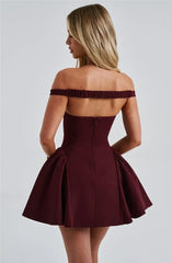 Burgundy Off-shoulder Mini Dress