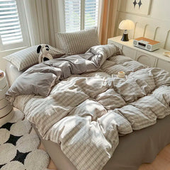 Grey Plaid Bedding Set Ins Style Nordic Duvet Cover Flat Sheet Pillowcases No Filler Full Queen Size Girls Boys Home BedSpread