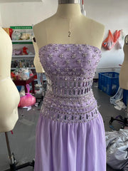 Purple Beaded Strapless Maxi Dress