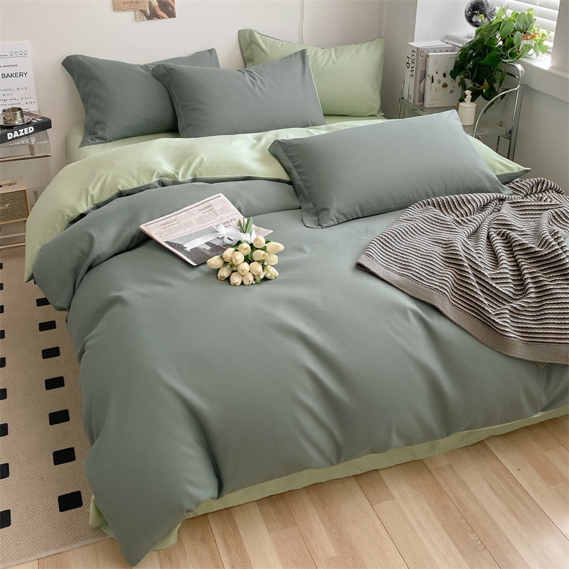 Girls Bedding Sets Kawaii Seersucker Bed Sheet Pillowcase Solid Color Duvet Cover Cute Home Decoration