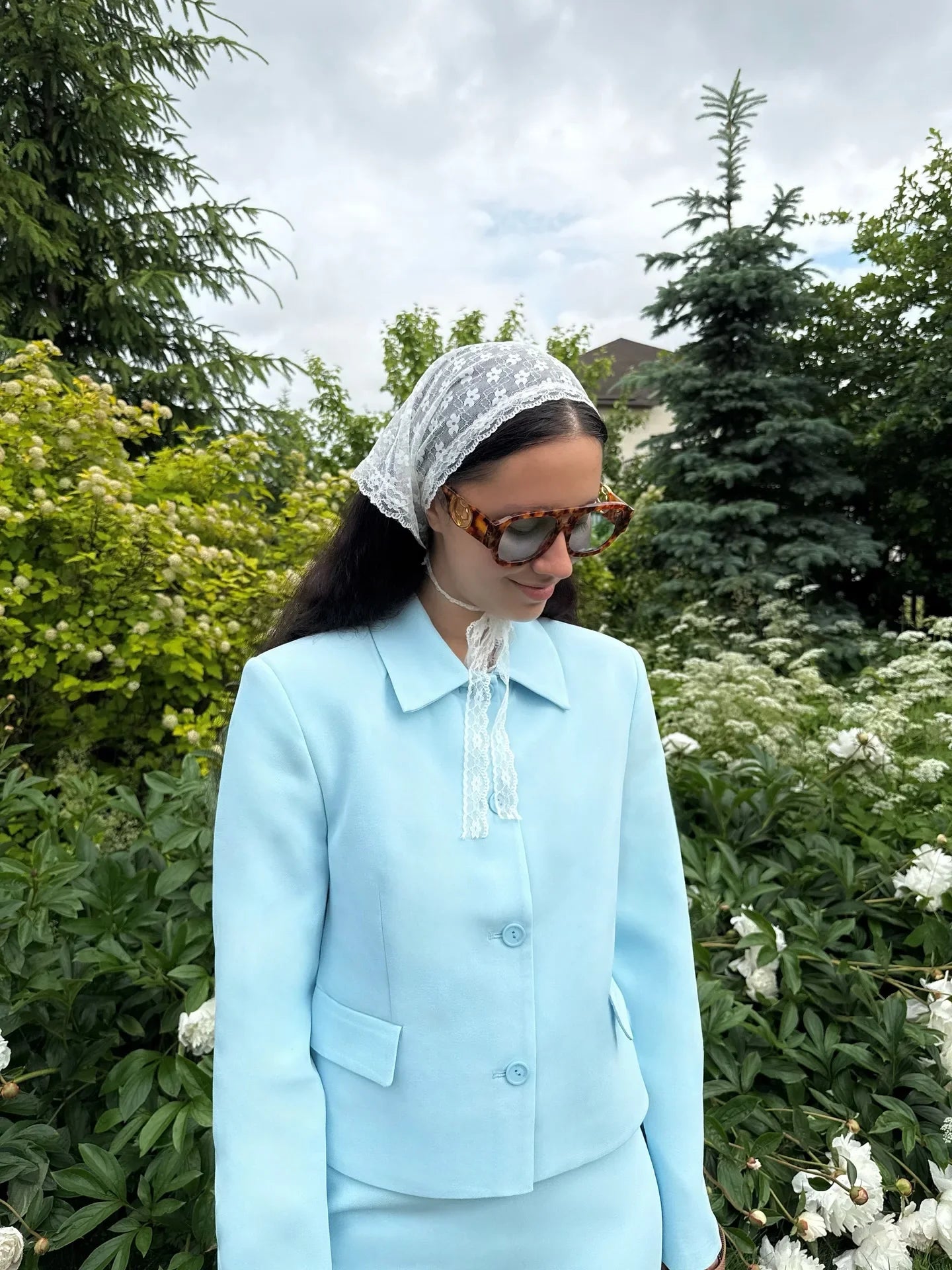 Blue Solid Suit Jacket And Skirt Set