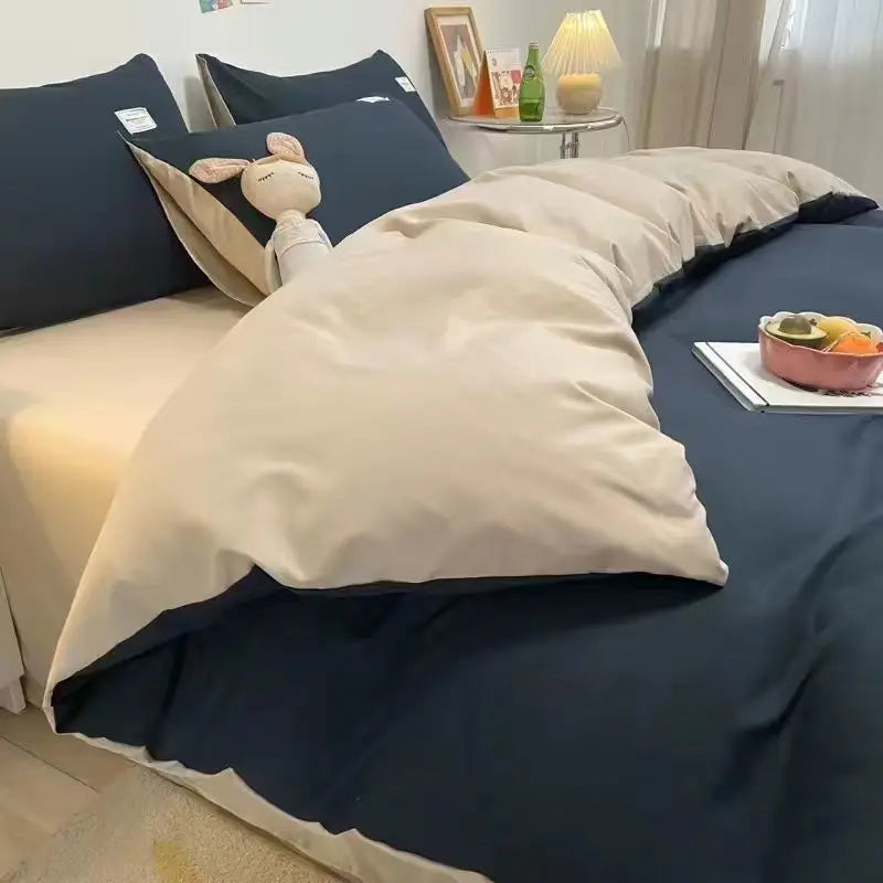 Solid Blue Duvet Cover Set Flat Sheet with Pillowcases New Twin Full Size Boys Girls Bed Linen Grey Green Bedding Kit