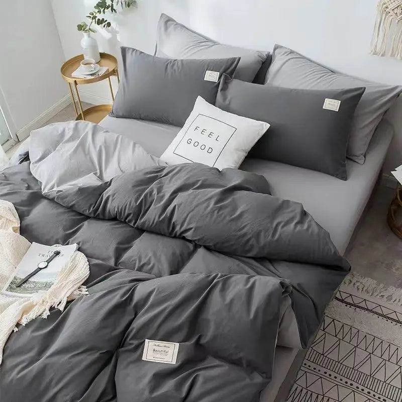 Solid Blue Duvet Cover Set Flat Sheet with Pillowcases New Twin Full Size Boys Girls Bed Linen Grey Green Bedding Kit