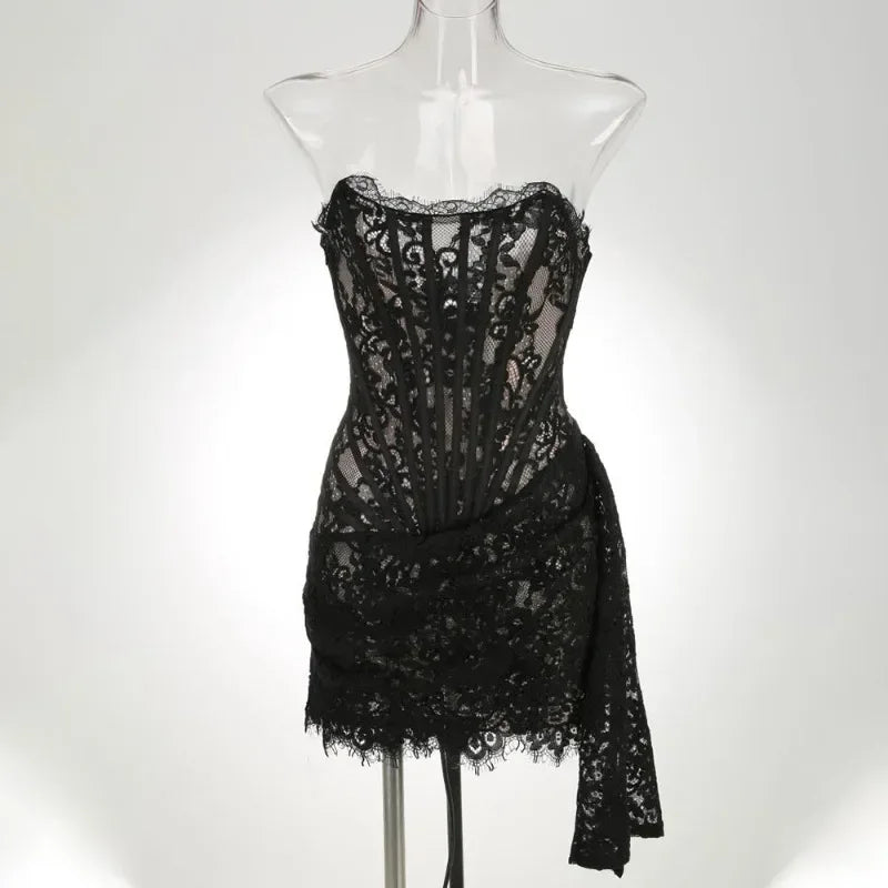 Elegant Strapless Lace Dress