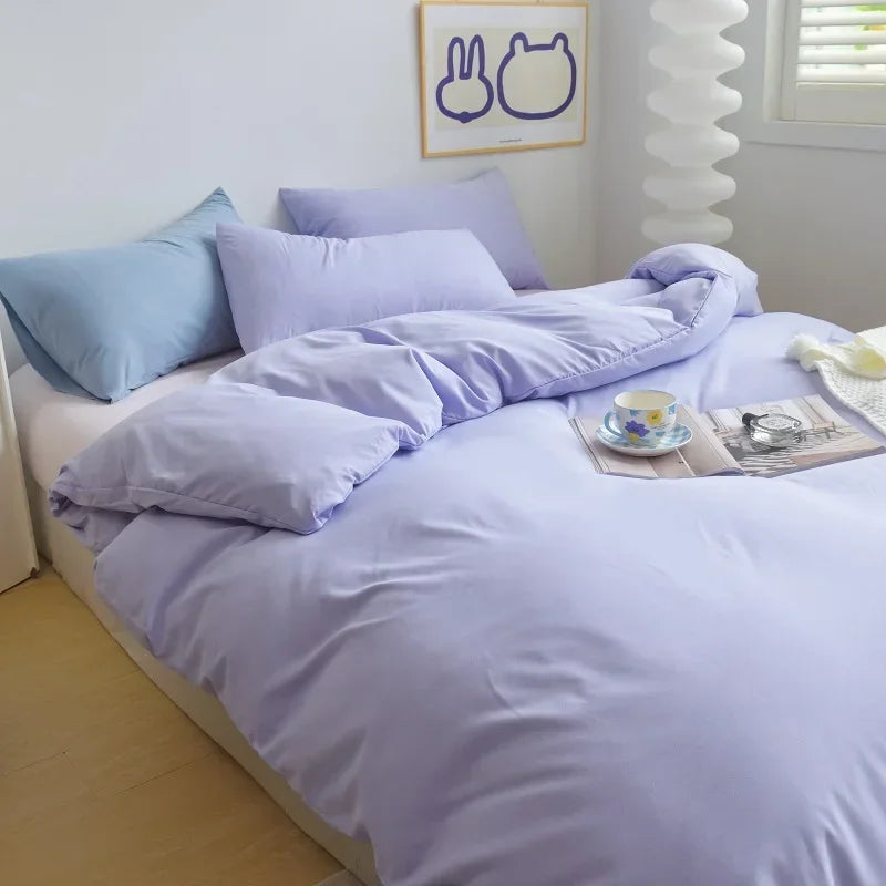 Solid Color Brushed Fabric Bed Sets 4 Pieces Duvet Cover Pillowcase Bedding Set Bed Sheet Quilt Cover Single Queen King Size