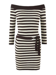 Striped Knit Off-shoulder Mini Dress