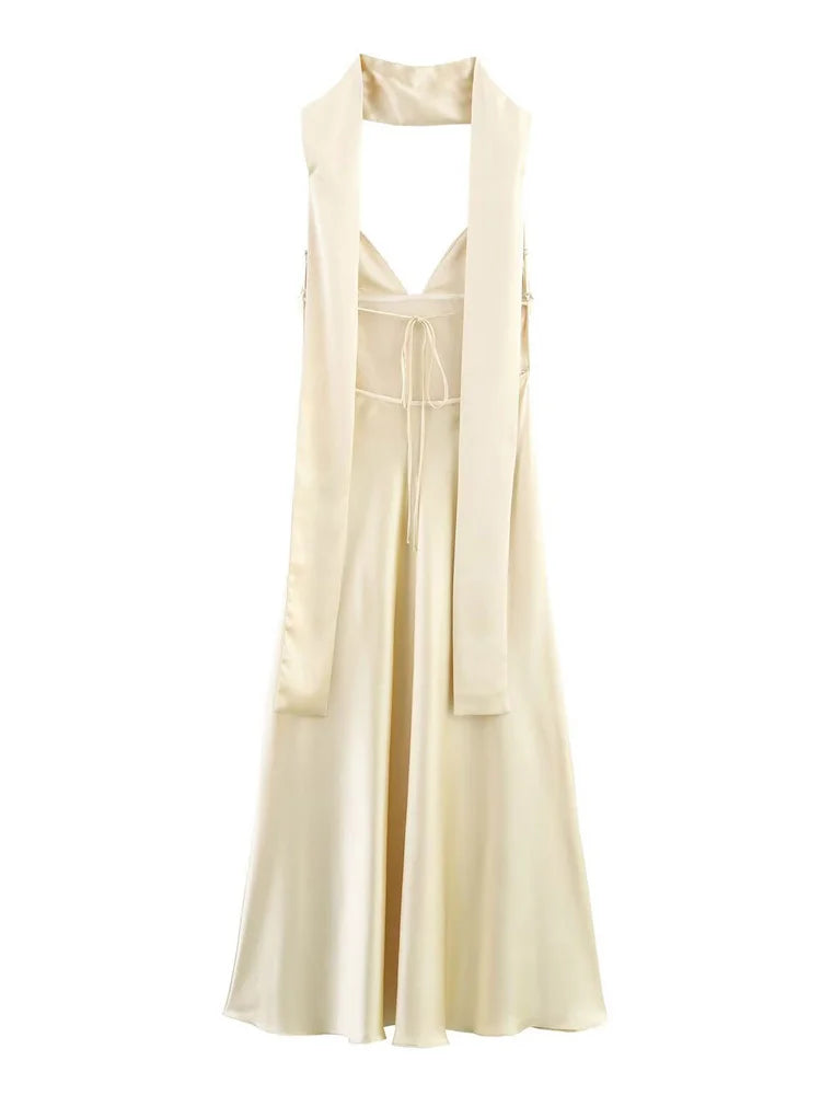 Satin Cami Long Dress With Neck Scarf