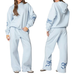Bow Print Loose Fit Hoodie & Tracksuit Set - Women's Basics
