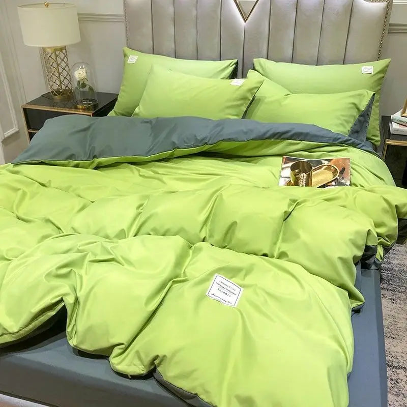 Solid Blue Duvet Cover Set Flat Sheet with Pillowcases New Twin Full Size Boys Girls Bed Linen Grey Green Bedding Kit