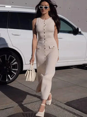 Knit Buttoned Midi Dress