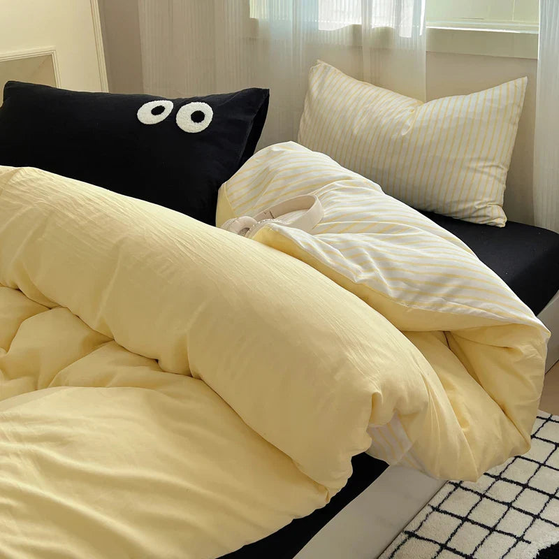 Korean Bed Linen Bedding Sets Stripes Duvet Cover Set Quilt Cover Bed Sheet Quilt Sets Queen Size INS Blogger Comforter Sets