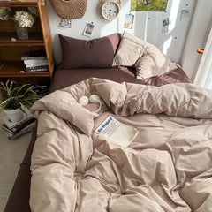 Bedding Set Ins Ambiance Blue Coffee Grid Mixed With Washed Cotton Minimalist Four Piece Set Fitted Sheets Duvet Cover