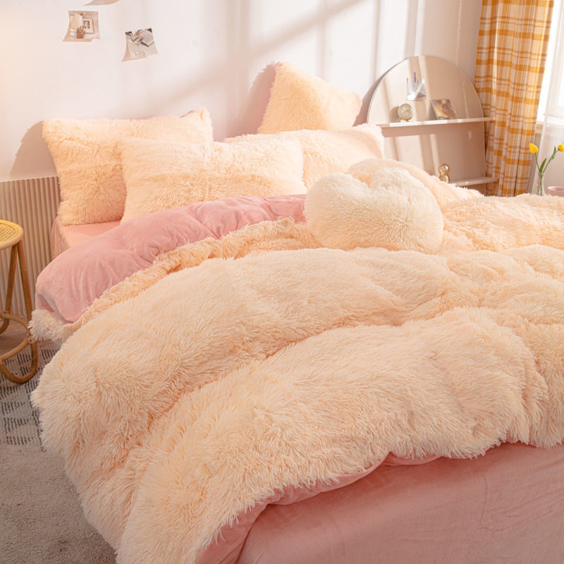 Winter Warm Blue Bedding Set Soft Plush Kawaii Mink Velvet Queen Duvet Cover Set Sheets Pillowcase Single Double Bedding Sets