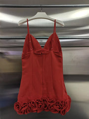 Red3D Rose Hem V-neck Mini Dress