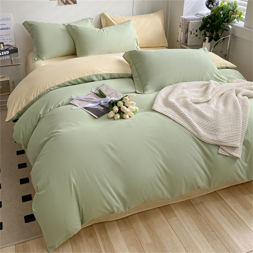 Girls Bedding Sets Kawaii Seersucker Bed Sheet Pillowcase Solid Color Duvet Cover Cute Home Decoration