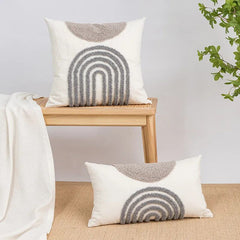 Grey White Simple Loop Tufted Cushion Cover Wabi Sabi Geometric Embroidery Tassel Pillow Cover Home Decorative Cushions for Sofa