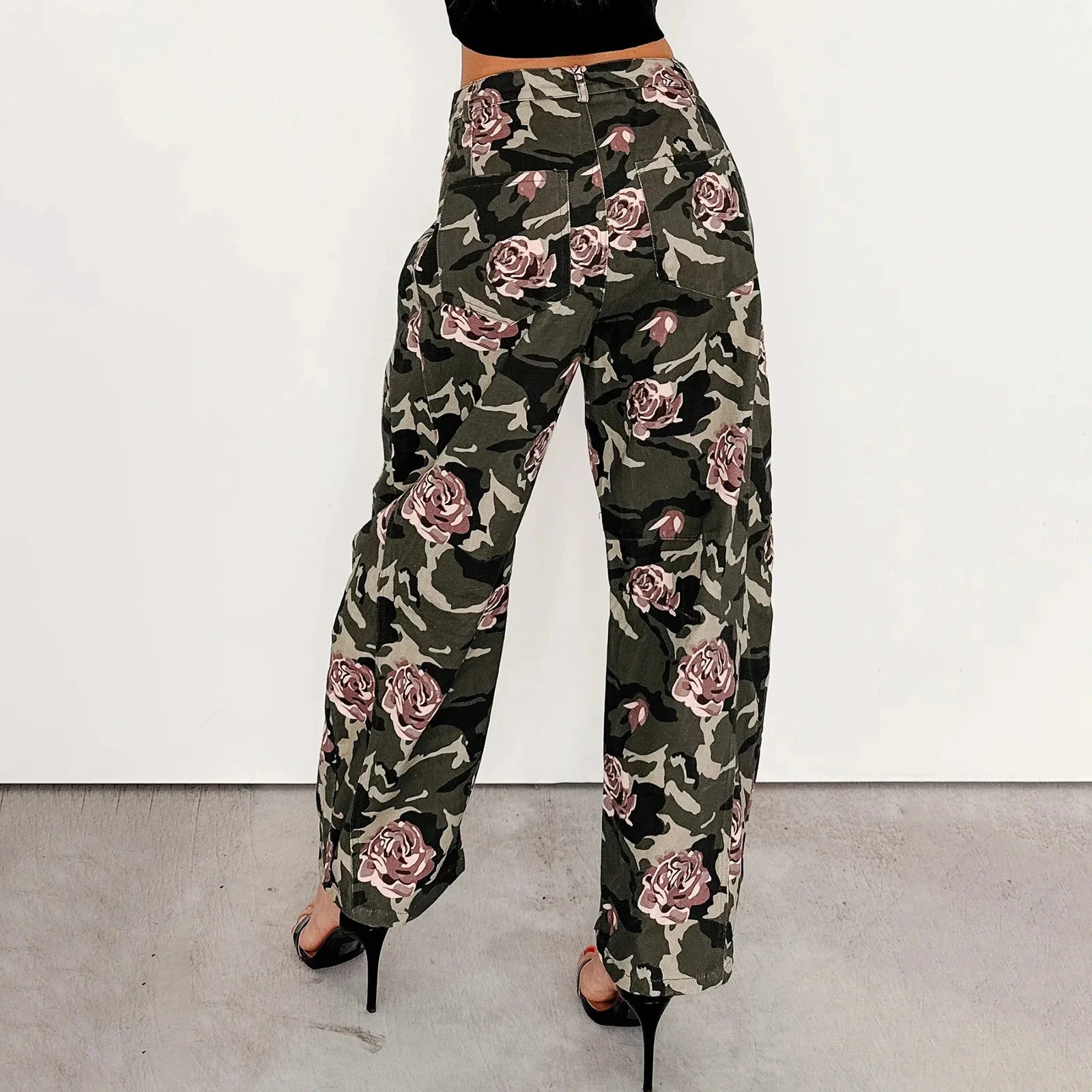 Camo Rose High Waist Denim Pants
