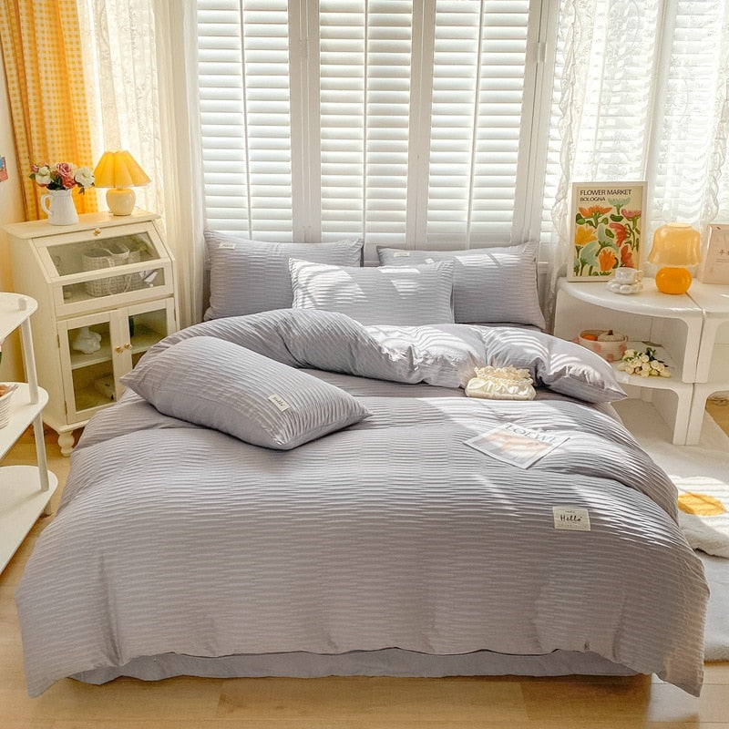 New Bubble Yarn Fabric AB Double-sided Bedding Set Soft Double Duvet Cover Set with Sheets Comfortable Breathable Bedding Sets