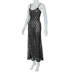 Black Lace Mesh Strap Midi Dress