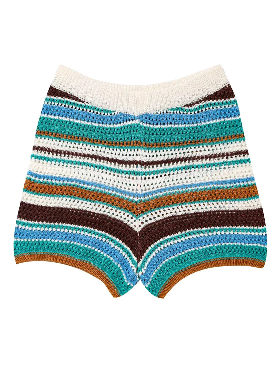 Stripe Colourful Collar Buttoned Shirt And Shorts Set