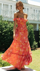 Flowers Print Off Shoulder Long Dress