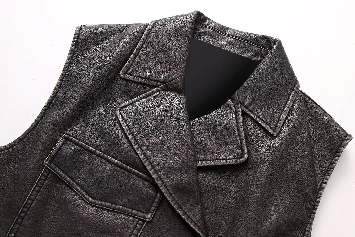 Black PU Leather Sleeveless Jacket