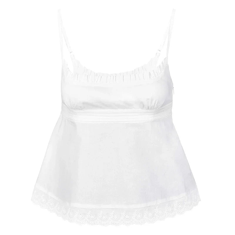 White Ruffle Trim Cami Babydoll Top