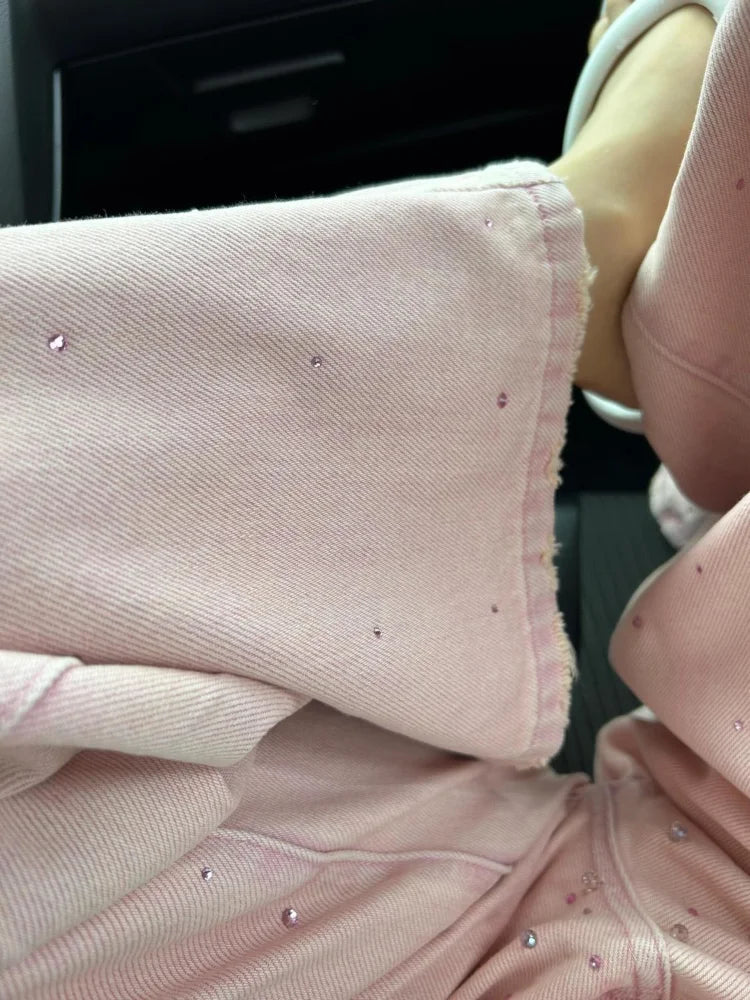 Pink Rhinestones High Waist Jeans