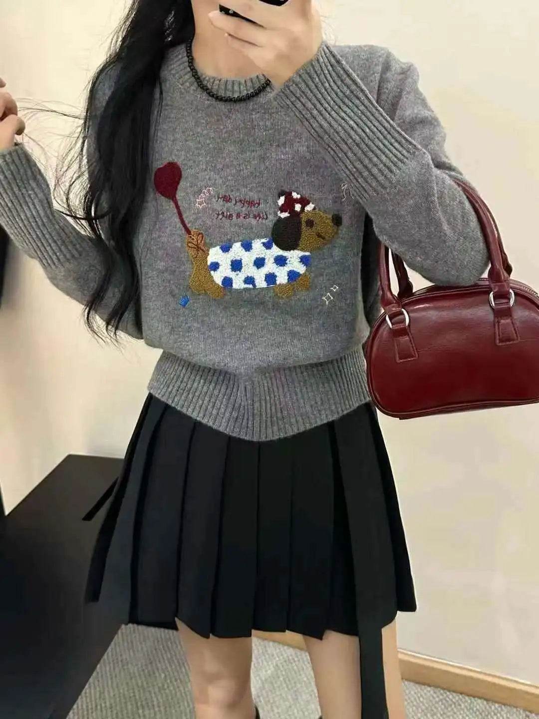 Dog Embroidery Knitted Sweater Pullover